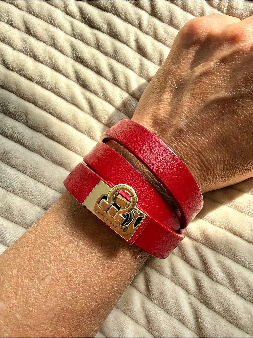 Salvatore Ferragamo Gancini Double-Wrap Leather Bracelet Red